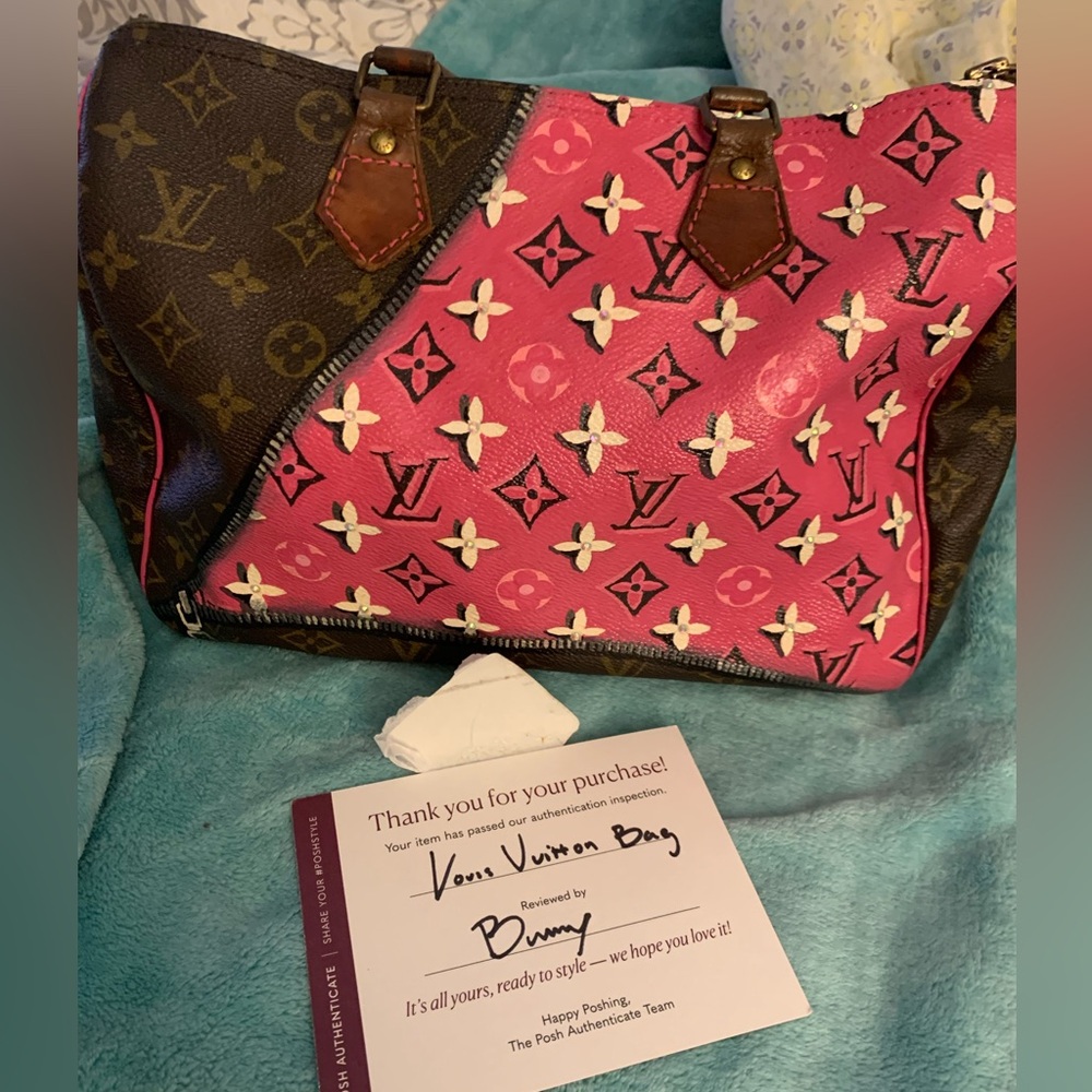 Authentic Louis Vuitton Speedy 30 pink jewel custom painted bag